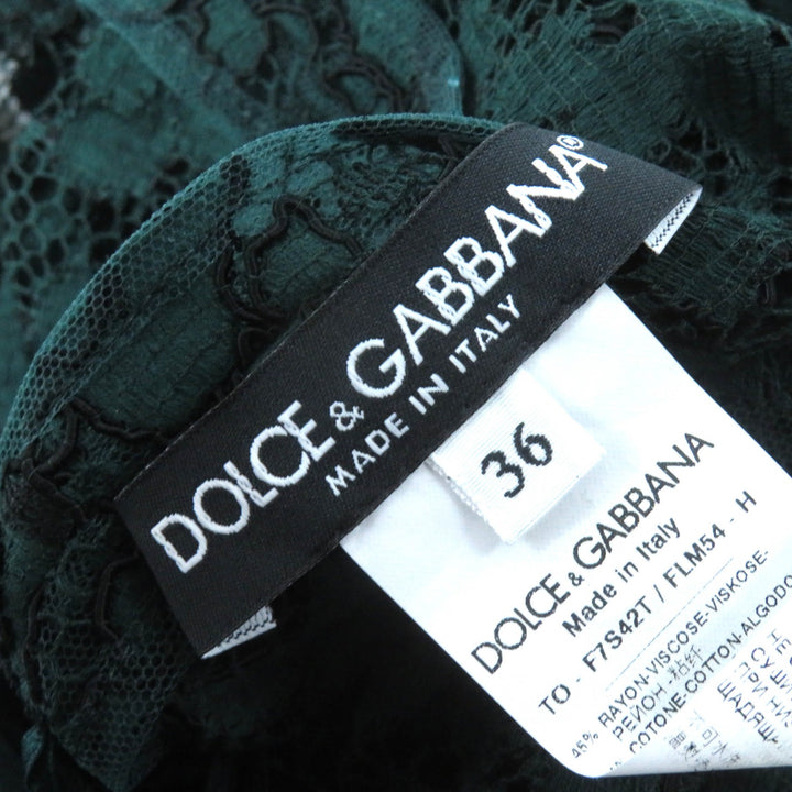 Pristine DOLCE&GABBANA T-shirt Black tag, camisole included, all lace, long sleeves green Rayon Women 36