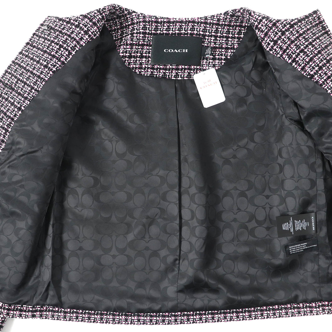 Pristine COACH collarless jacket Signature lining Black Pink White XS CO841