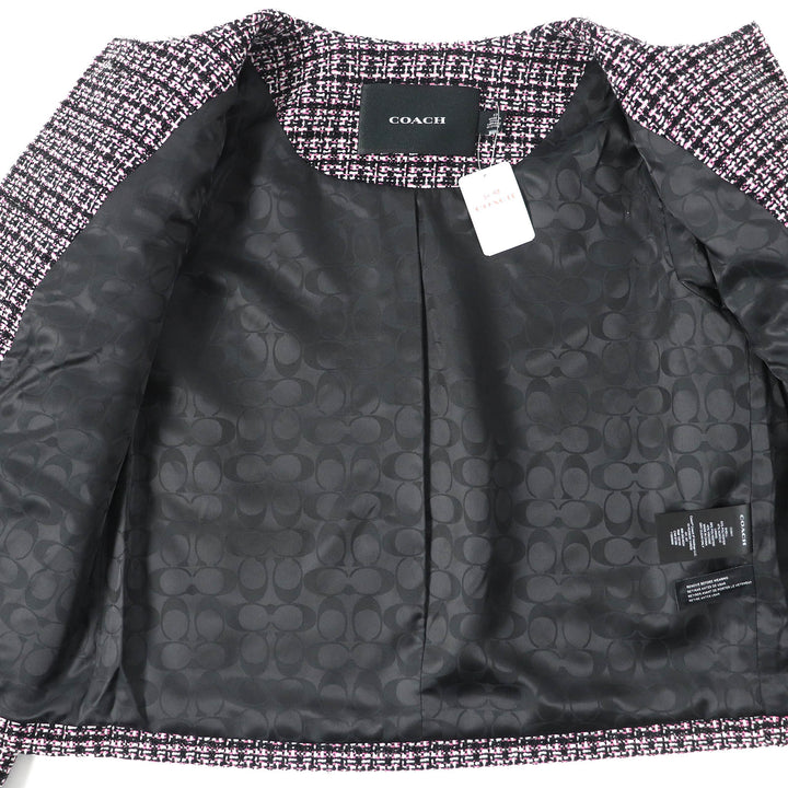 Pristine COACH collarless jacket Signature lining Black Pink White XS CO841