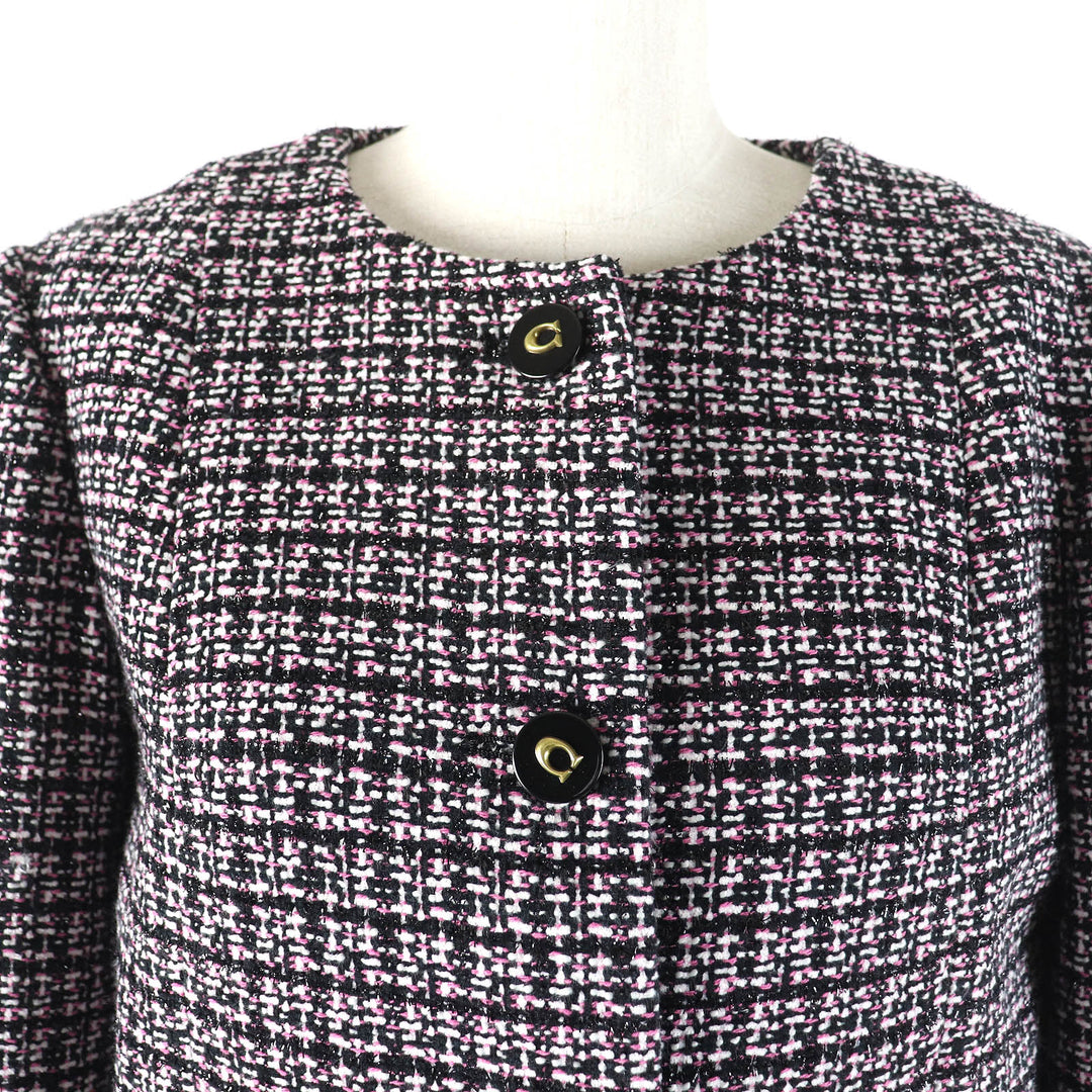 Pristine COACH collarless jacket Signature lining Black Pink White XS CO841