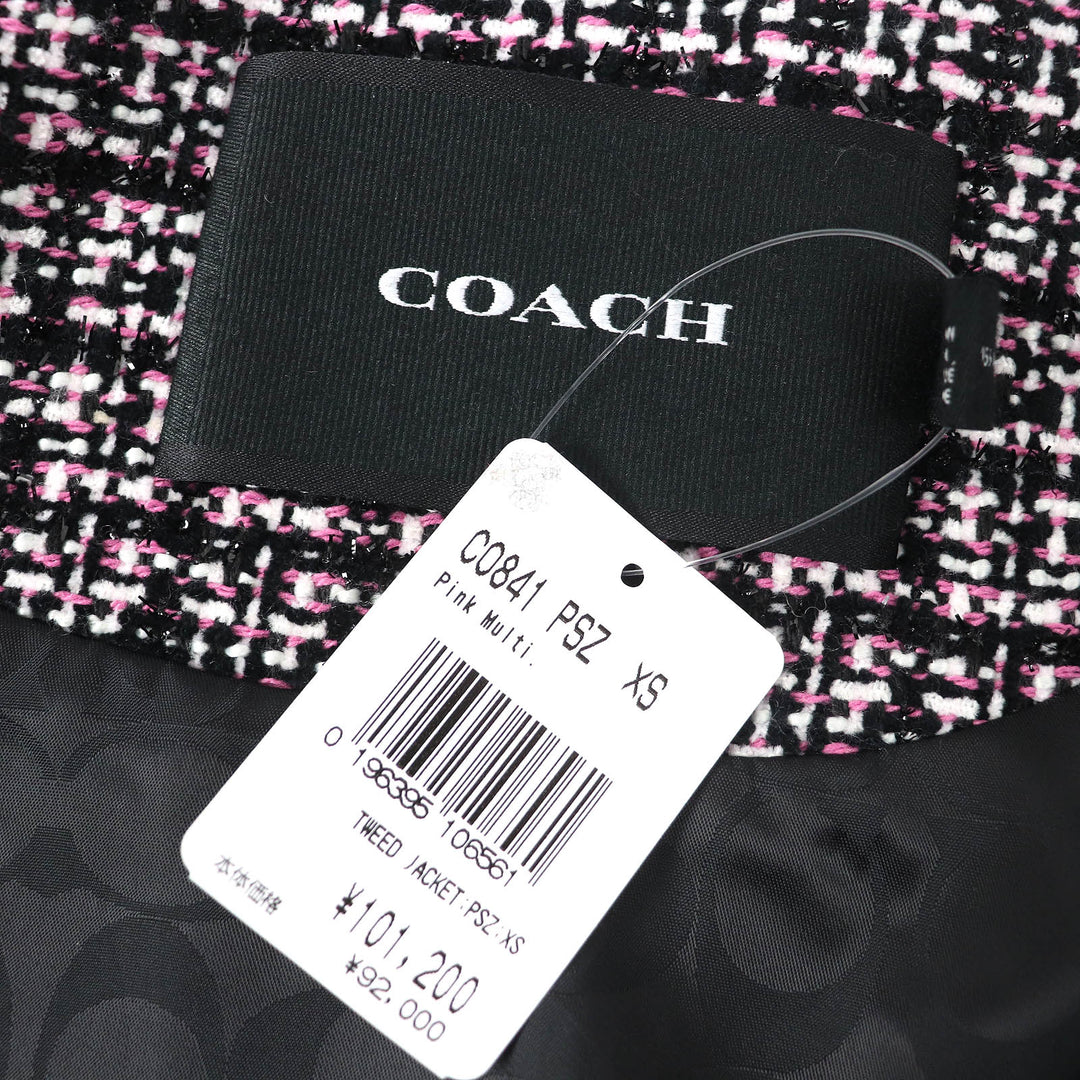 Pristine COACH collarless jacket Signature lining Black Pink White XS CO841