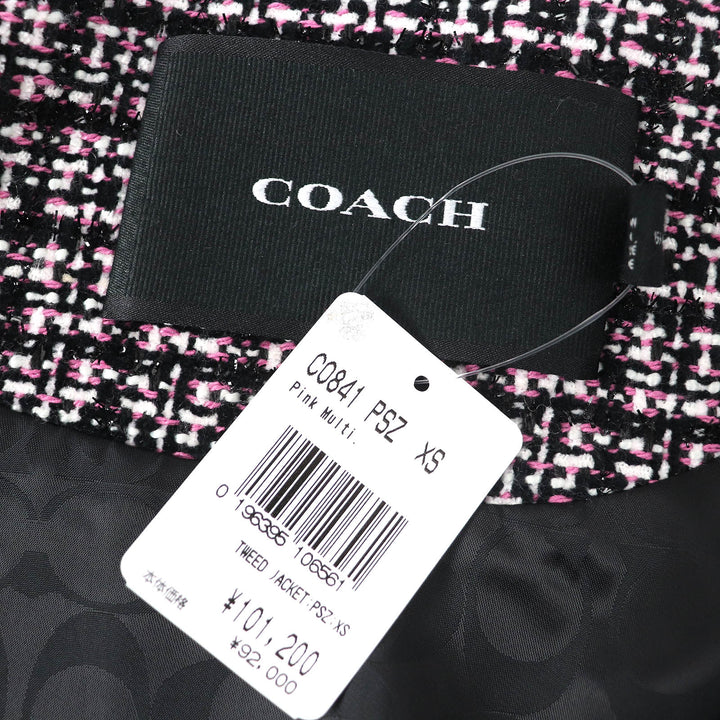 Pristine COACH collarless jacket Signature lining Black Pink White XS CO841