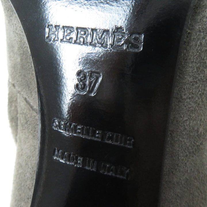 Great HERMES short boots Bicolor side zip Gray black Suede leather Women 37