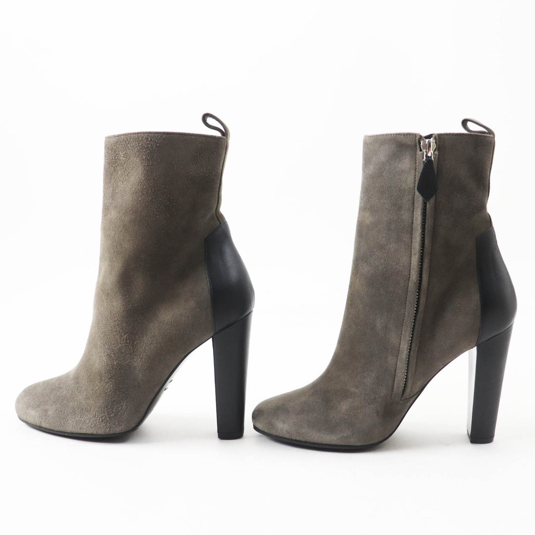 Great HERMES short boots Bicolor side zip Gray black Suede leather Women 37