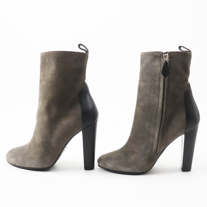 Great HERMES short boots Bicolor side zip Gray black Suede leather Women 37