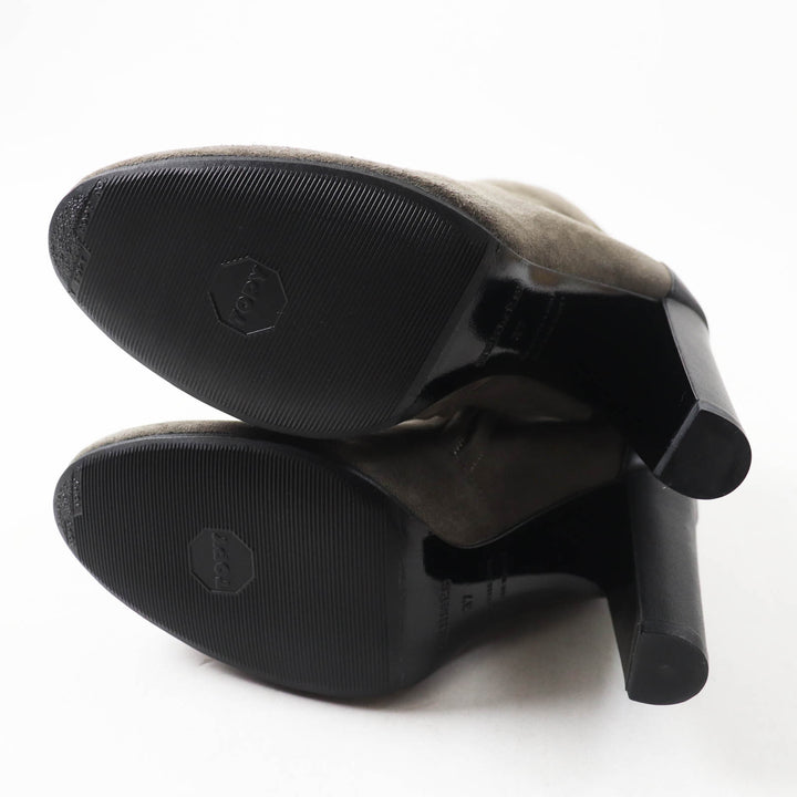 Great HERMES short boots Bicolor side zip Gray black Suede leather Women 37