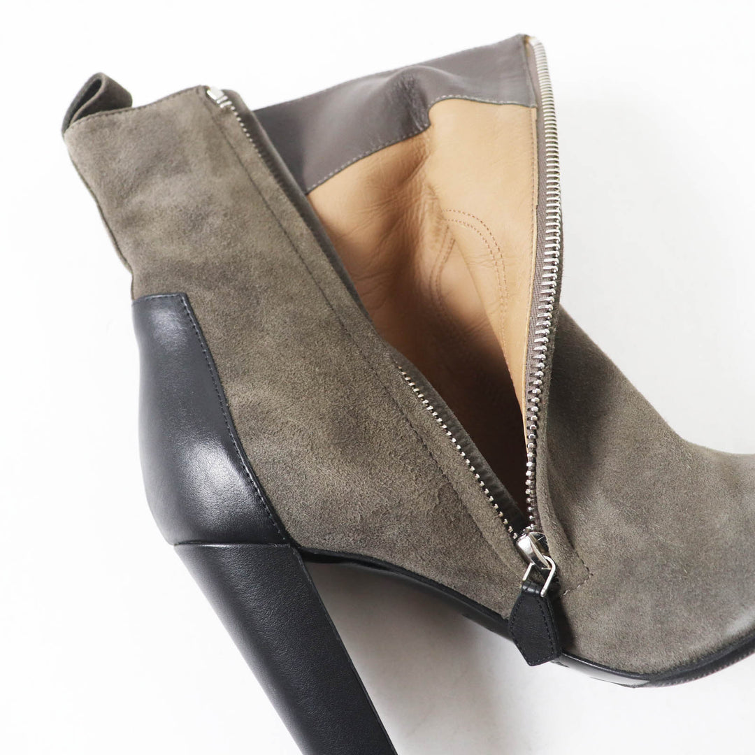 Great HERMES short boots Bicolor side zip Gray black Suede leather Women 37