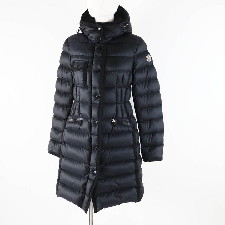 Great MONCLER down coat HERMINE Patch and hooded long black Nylon Women 0