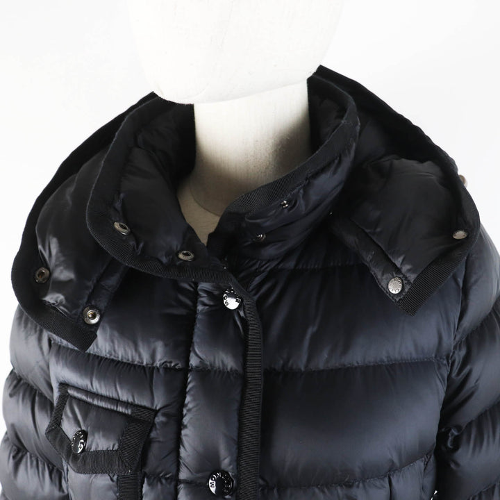 Great MONCLER down coat HERMINE Patch and hooded long black Nylon Women 0