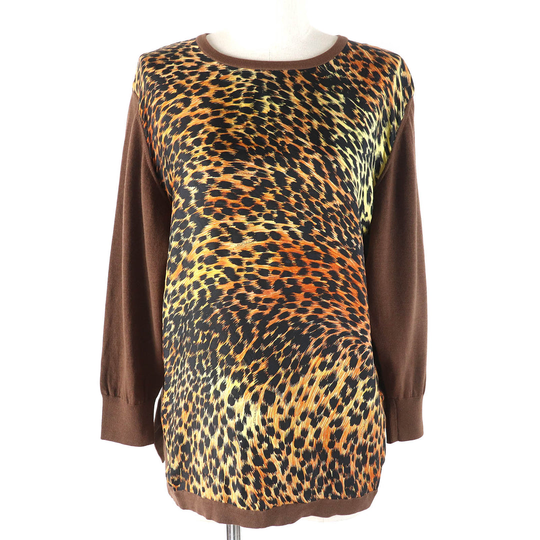 Great LEONARD FASHION tops Leopard Pattern Silk Switch Wool Knit Pullover woolM