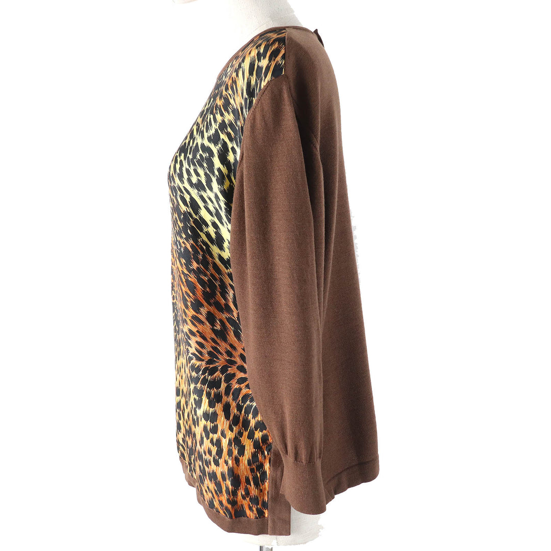 Great LEONARD FASHION tops Leopard Pattern Silk Switch Wool Knit Pullover woolM