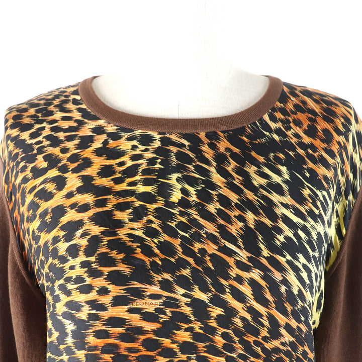 Great LEONARD FASHION tops Leopard Pattern Silk Switch Wool Knit Pullover wool Women M