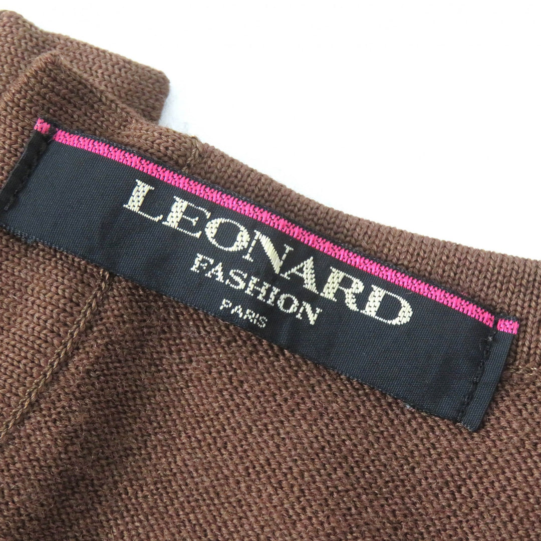 Great LEONARD FASHION tops Leopard Pattern Silk Switch Wool Knit Pullover woolM