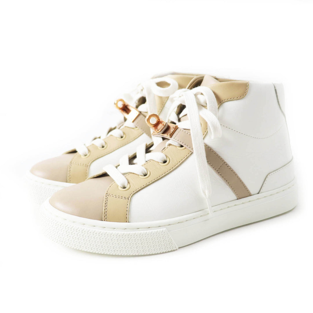 Excellent HERMES High cut sneakers Daydream kelly buckle White beige leather