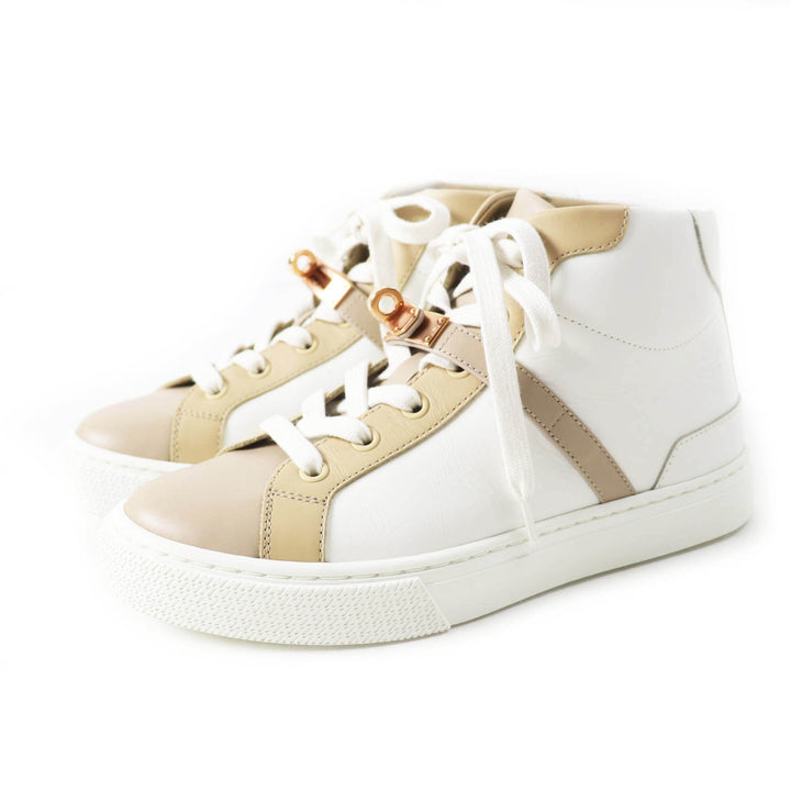 Excellent HERMES High cut sneakers Daydream kelly buckle White beige leather