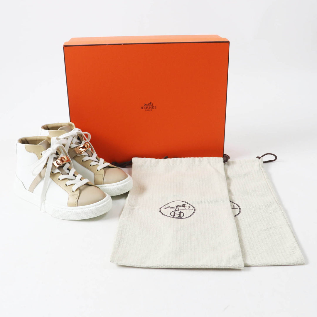Excellent HERMES High cut sneakers Daydream kelly buckle White beige leather