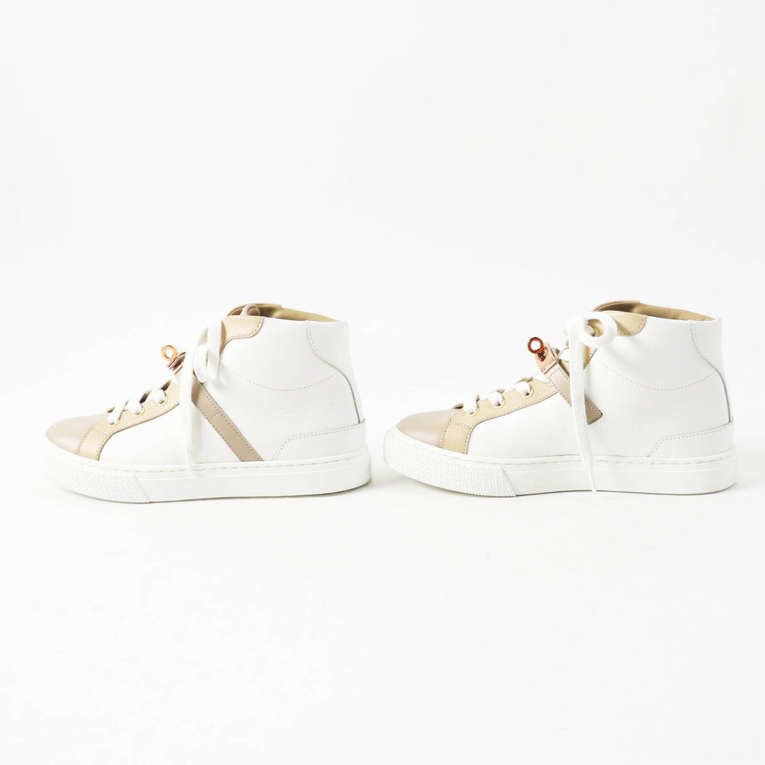 Excellent HERMES High cut sneakers Daydream kelly buckle White beige leather