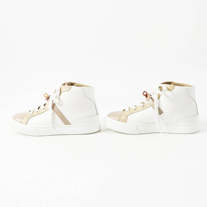 Excellent HERMES High cut sneakers Daydream kelly buckle White beige leather