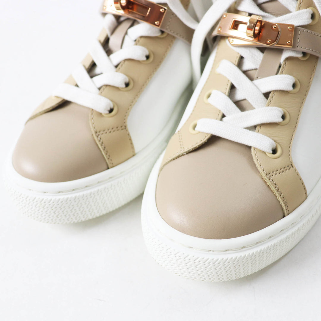Excellent HERMES High cut sneakers Daydream kelly buckle White beige leather