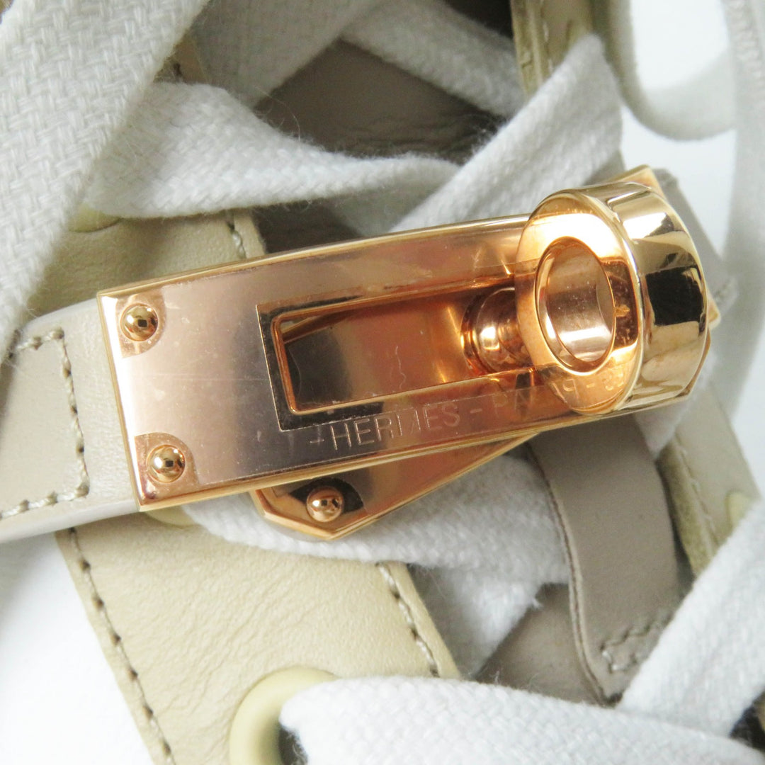 Excellent HERMES High cut sneakers Daydream kelly buckle White beige leather