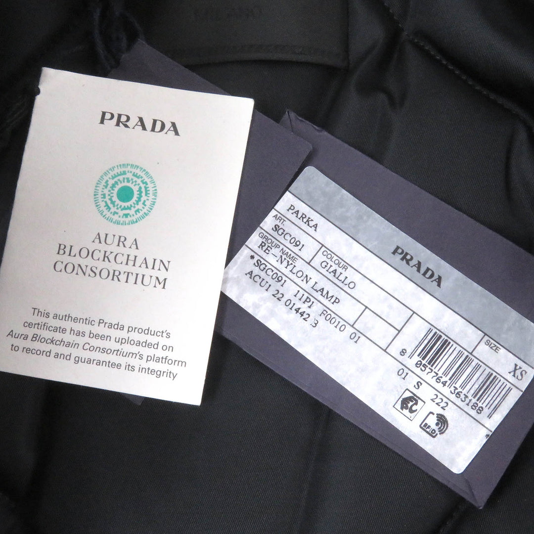 Pristine PRADA coat Triangle Logo Padded Graphic yellow recycled mens XS SGC091