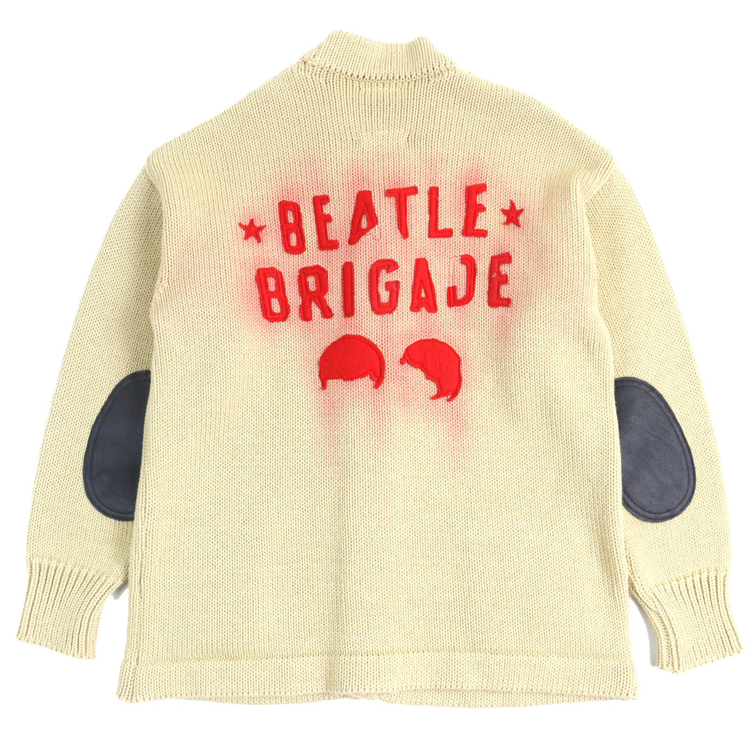 Excellent BOWWOW cardigan BEATLE MANIA CARDIGAN Leather elbow patch V-neck mens XL
