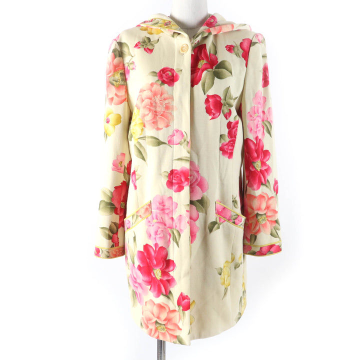 Very Good LEONARD FASHION Jacket Flower print hooded Ivory wool Women