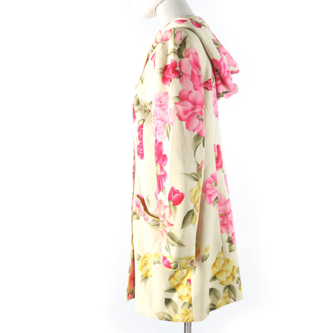 Very Good LEONARD FASHION Jacket Flower print hooded Ivory wool Women