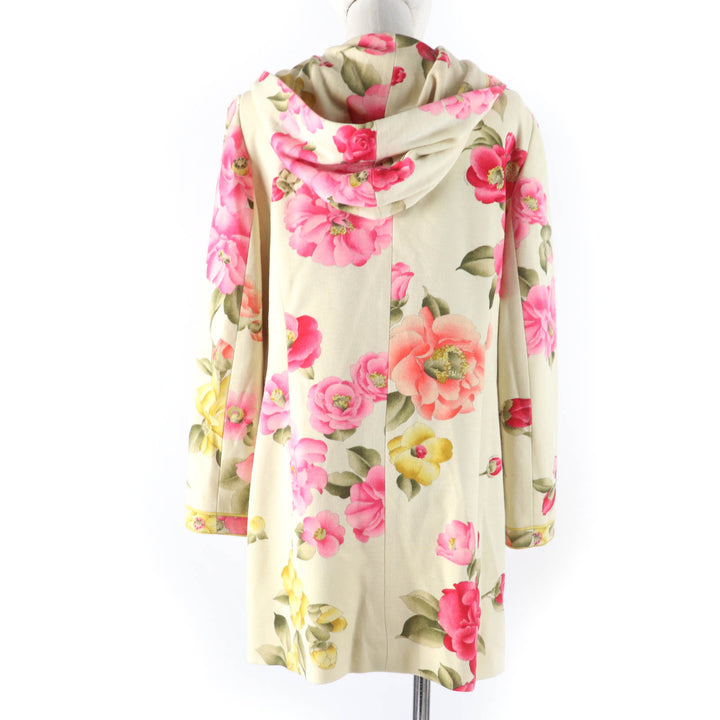 Very Good LEONARD FASHION Jacket Flower print hooded Ivory wool Women