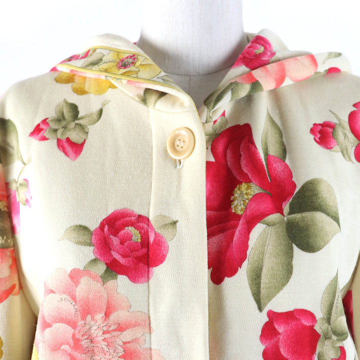 Very Good LEONARD FASHION Jacket Flower print hooded Ivory wool Women