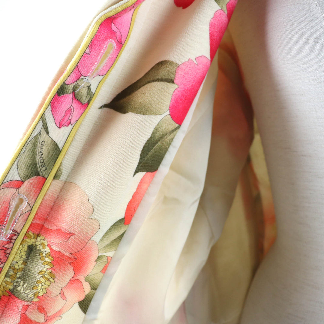 Very Good LEONARD FASHION Jacket Flower print hooded Ivory wool Women