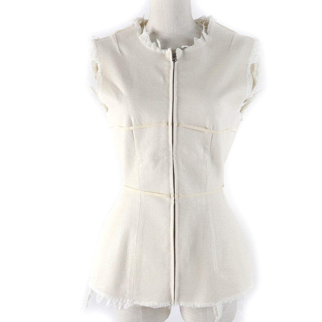 Pristine MM6 Maison Margiela Best Cut-off design coated denim ZIP Ivory cotton Women 38 S62NC0098