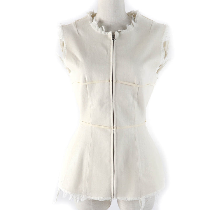 Pristine MM6 Maison Margiela Best Cut-off design coated denim ZIP Ivory cotton Women 38 S62NC0098