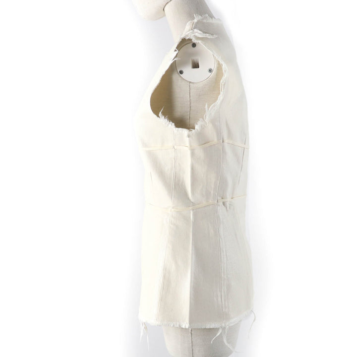 Pristine MM6 Maison Margiela Best Cut-off design coated denim ZIP Ivory cotton Women 38 S62NC0098