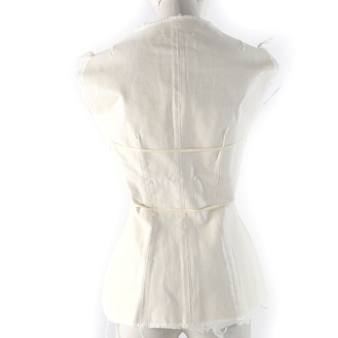 Pristine MM6 Maison Margiela Best Cut-off design coated denim ZIP Ivory cotton Women 38 S62NC0098