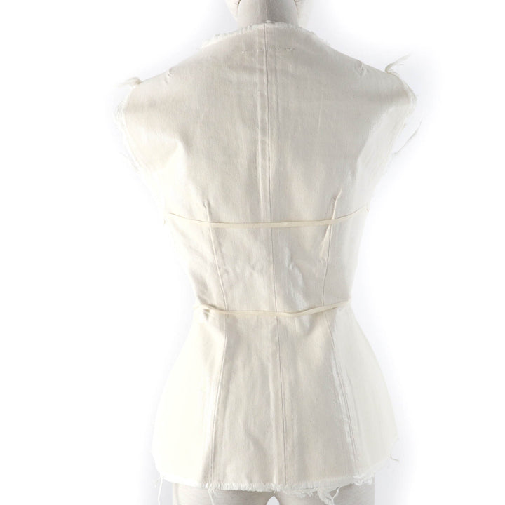 Pristine MM6 Maison Margiela Best Cut-off design coated denim ZIP Ivory cotton Women 38 S62NC0098