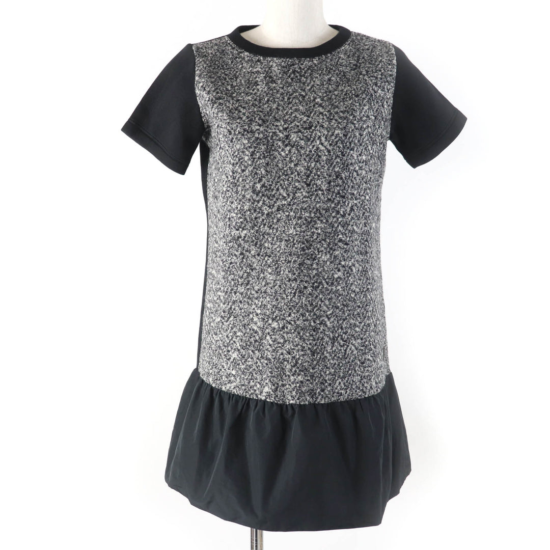 Excellent MONCLER Tunic ABITO Tweed switching Bonding Short sleeve black Rayon Women XS