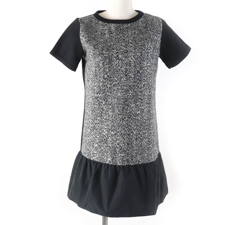 Excellent MONCLER Tunic ABITO Tweed switching Bonding Short sleeve black Rayon Women XS