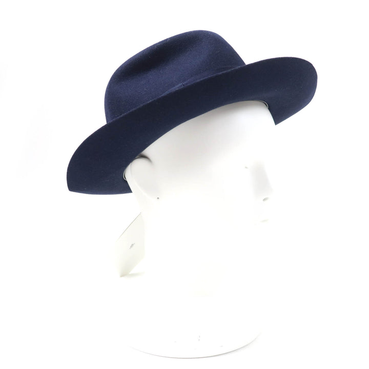 Great HERMES hat Leather and Felt Navy Rabbit felt Women 56