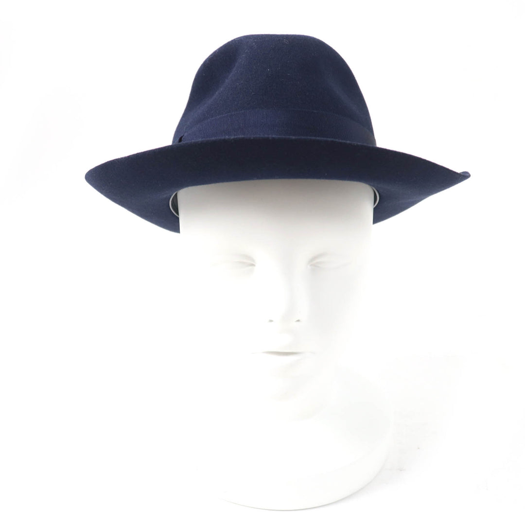 Great HERMES hat Leather and Felt Navy Rabbit felt Women 56