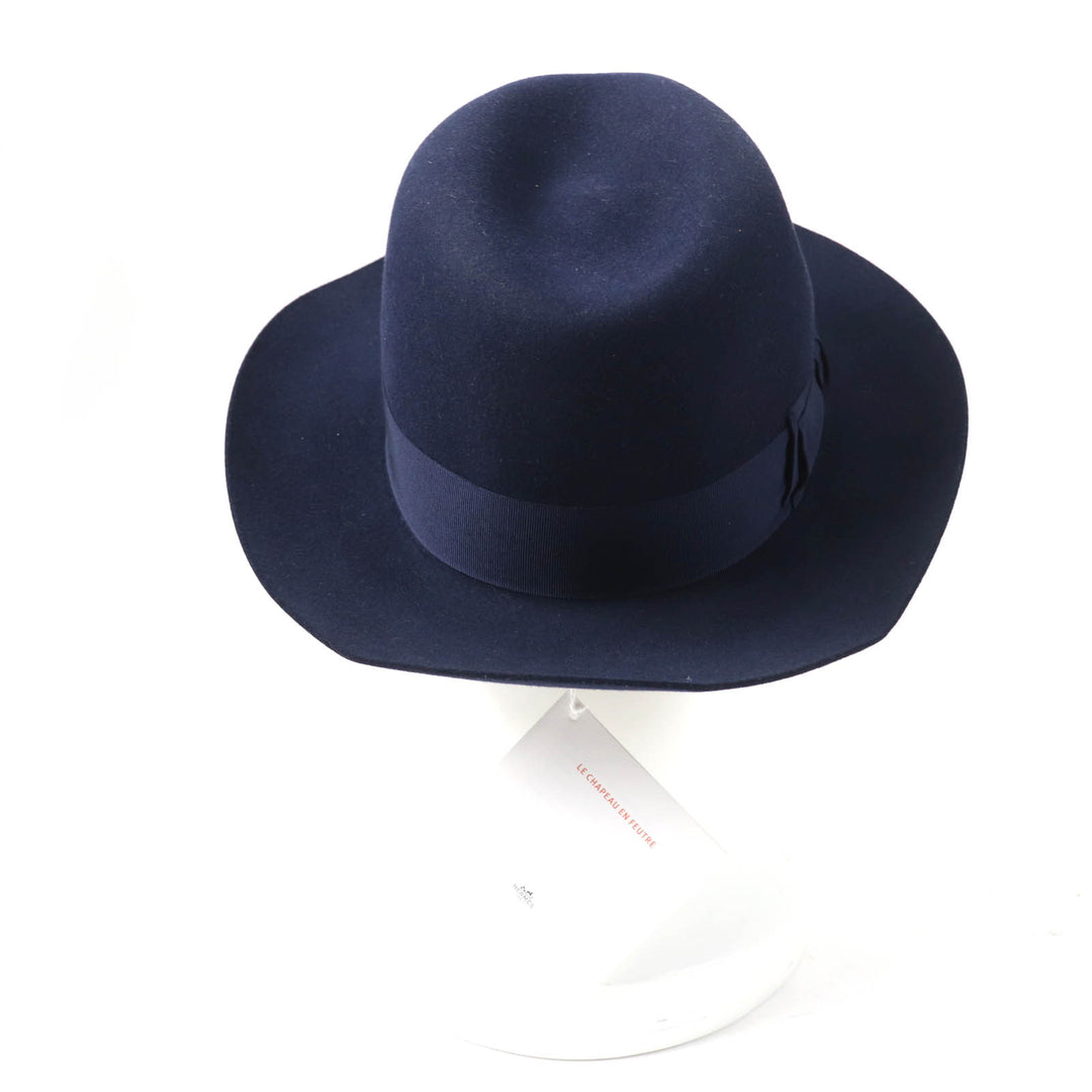 Great HERMES hat Leather and Felt Navy Rabbit felt Women 56