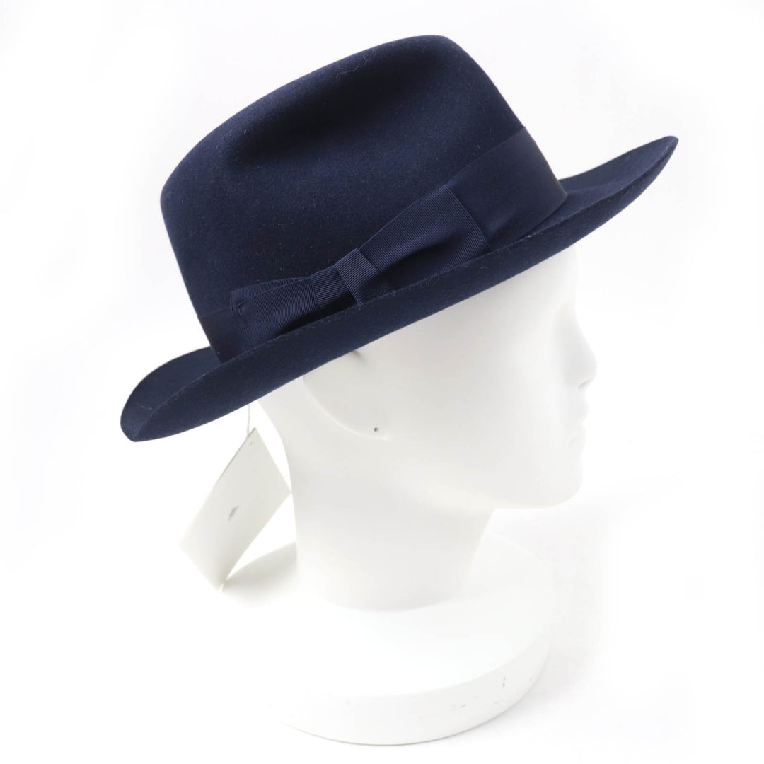 Great HERMES hat Leather and Felt Navy Rabbit felt Women 56