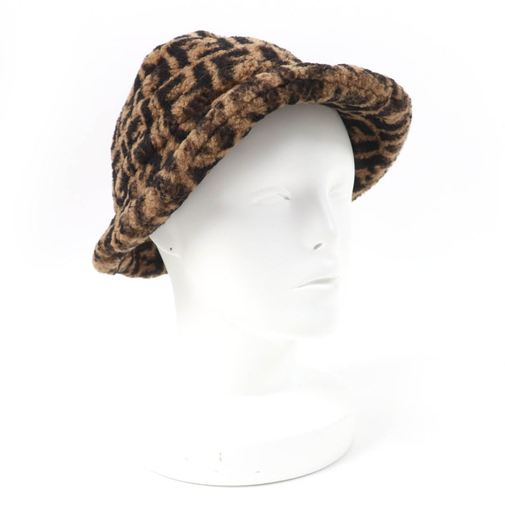 Great FENDI hat Zucca Pattern Shearling Hat Brown black Sheep leather Women M