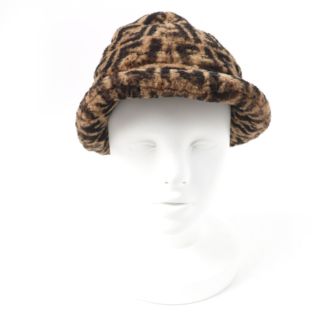 Great FENDI hat Zucca Pattern Shearling Hat Brown black Sheep leather Women M