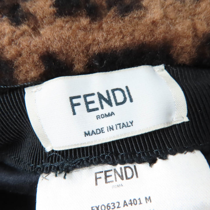 Great FENDI hat Zucca Pattern Shearling Hat Brown black Sheep leather Women M