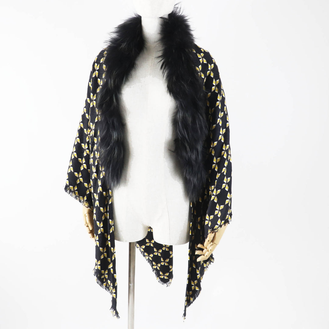 FENDI scarf Zucca Pattern Black Yellow Beige White silk Women FXT069