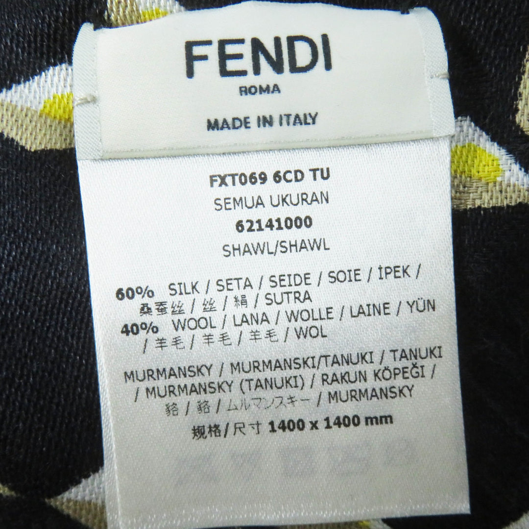 FENDI scarf Zucca Pattern Black Yellow Beige White silk Women FXT069