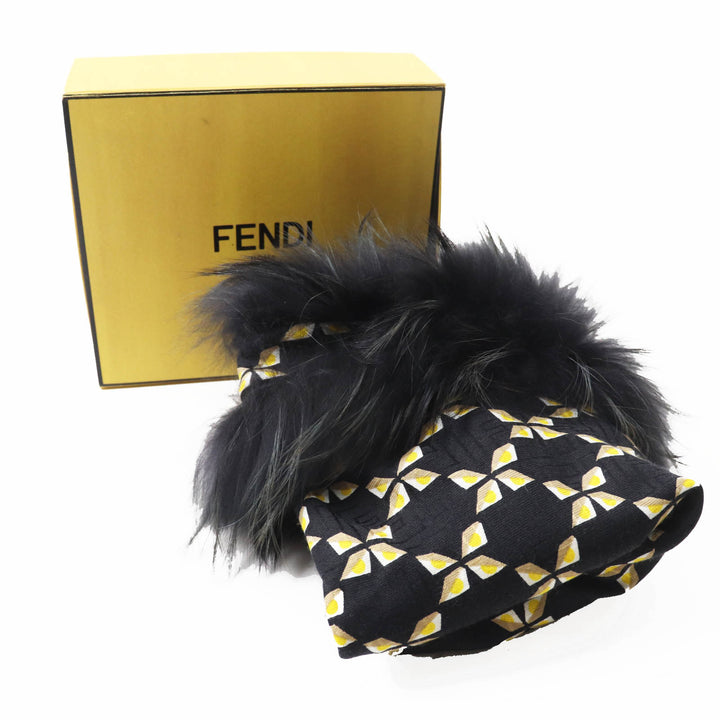 FENDI scarf Zucca Pattern Black Yellow Beige White silk Women FXT069