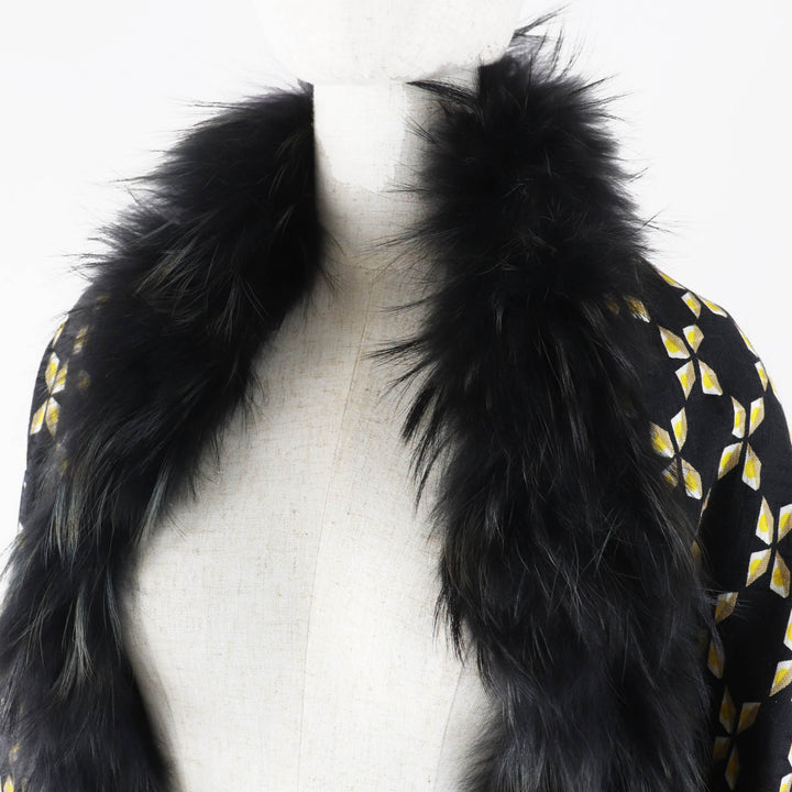 FENDI scarf Zucca Pattern Black Yellow Beige White silk Women FXT069