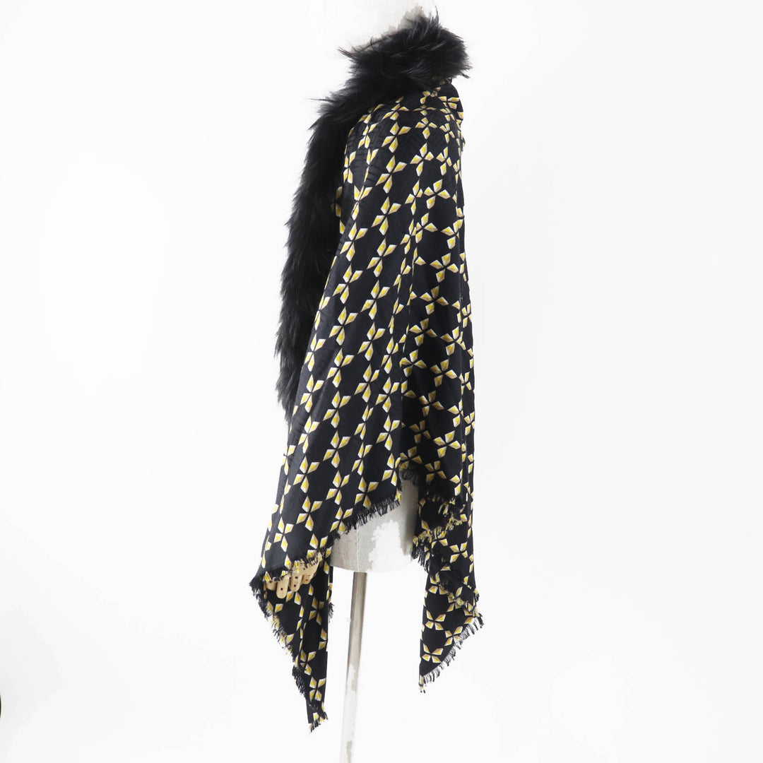 FENDI scarf Zucca Pattern Black Yellow Beige White silk Women FXT069